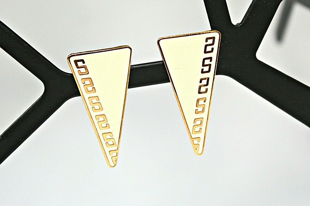 Vintage NEW SAMUEL HUANG Earrings Gold Filled Post Yellow Enamel Triangle ESTATE