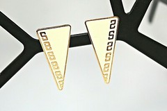 Vintage NEW SAMUEL HUANG Earrings Gold Filled Post Yellow Enamel Triangle ESTATE