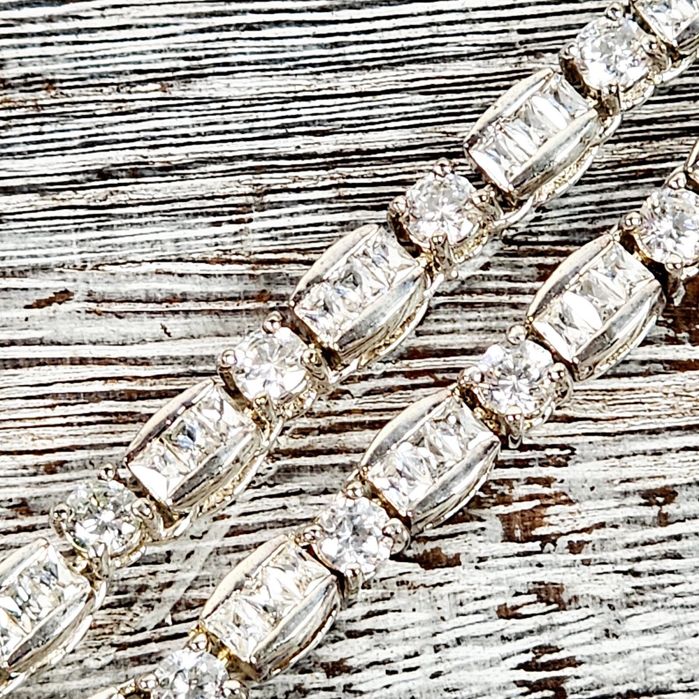 VINTAGE TENNIS BRILLIANT CZ STERLING SILVER 925 CHAIN NECKLACE 17 1/2″ STUNNING