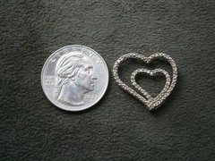 Double Heart Openwork Floating Vintage Sterling Silver Crystal Pendant 2.0g