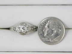 18k White Gold ART DECO ~4.4 mm Diamond Solitaire Filigree Ring Sz 5.5+ B6852