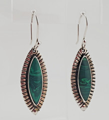 925 ATI Mexico Malachite Earrings 1.75in Drop Sterling Silver 6g Marquise Bezel
