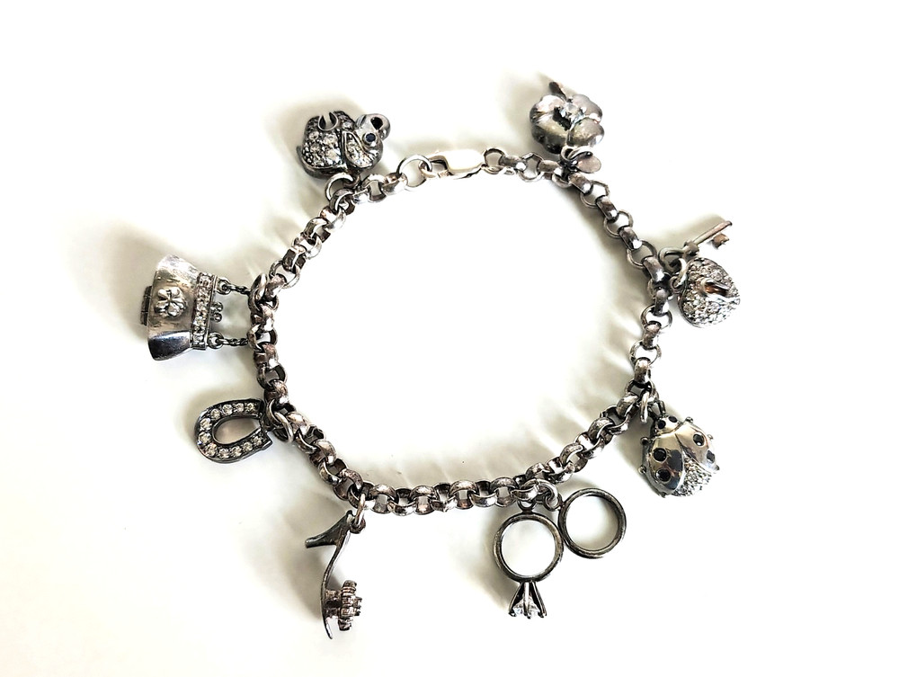 Vintage Ross Simons Sterling Silver CZ Charm Bracelet 7.5″ Jewelry