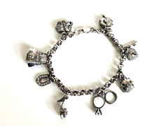 Vintage Ross Simons Sterling Silver CZ Charm Bracelet 7.5″ Jewelry