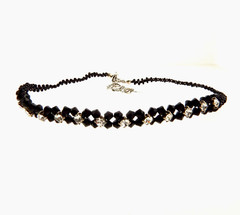 Black Crystal Woven Choker Necklace 16.5