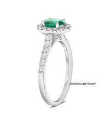 Simulated Green 0.68CT Emerald & White Moissanites 10K White Gold FN Halo Ring