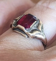 Unique Vintage 10k Yellow Gold/ Sterling Ring Faux Red Stone Sz 5.25 Engagement