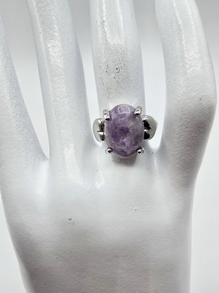 Women’s Silver Tone Oval Amethyst Natural Stone Purple Women’s Ring Size 6