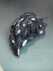 Vintage Black Japanned Rhinestone Grape Brooch Unmarked Midcentury