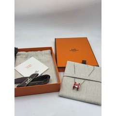 Hermes Red Enamel and Palladium Plated Pop H Pendant Necklace