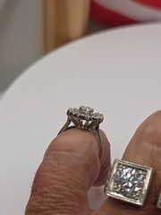 Antique 14K white gold diamond art deco flower ring
