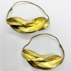Vtg XL Brutalist Sculptured Brass Hoop Wire Statement Earrings Runway Bold Huge