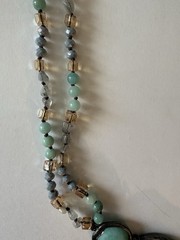 Bohemian Vintage style Natural Shoushan Stone Glass Pendant Necklace Oval 33”