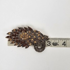 Vintage Yellow Brown Crystal Rhinestone Floral Big Brooch Pin Pendant Gold Tone
