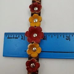 Peasant Leather Flower Cuff Bracelet Adjustable Handmade Boho Country Cottage