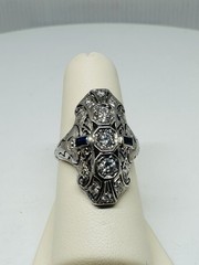 18k Vintage Art Deco Diamond Ring – Synthetic Sapphire