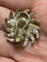 Vintage Textured Sunflower Daisy Clip Earrings Gold Tone Stamped BSK Omega Backs