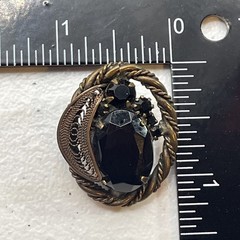 Earrings Vintage Ornate Black Glass Metal Onyx Style Jewelry Clip On