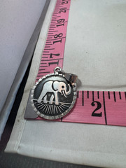 Vintage 950 Silver and black Elephant Round Pendant Marked TV-102