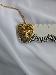 Vintage Repousse Heart Locket Large Pendant on 20″ Chain Gold Plated