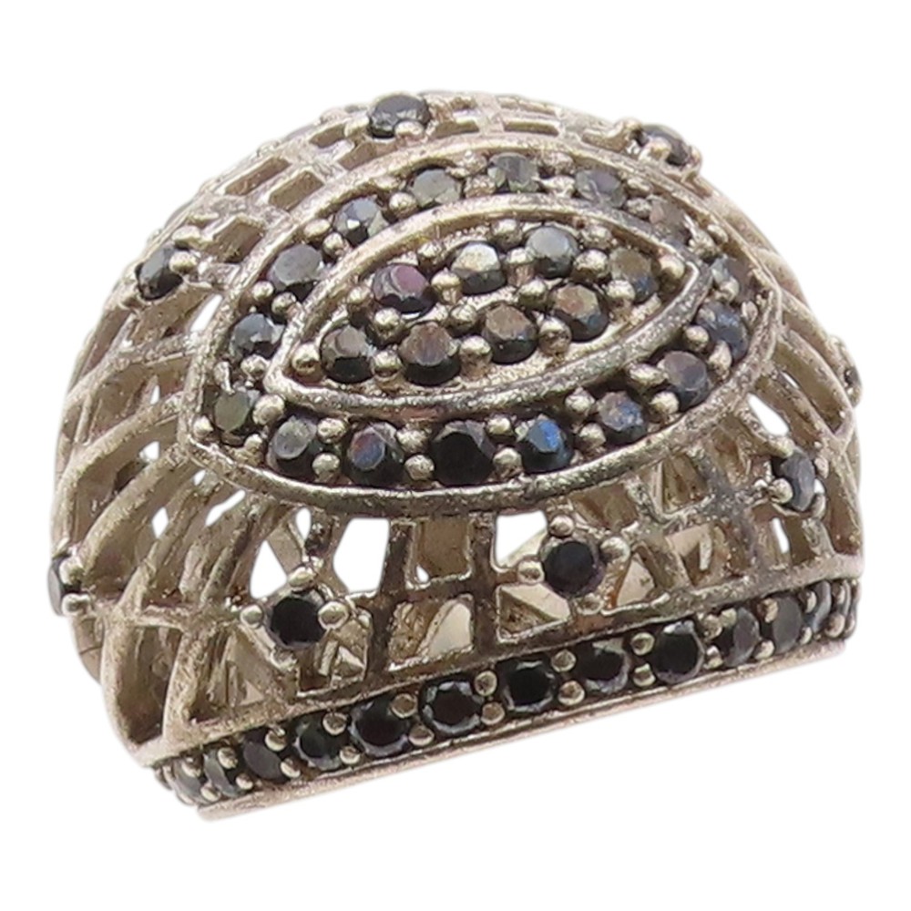 925 Sterling Silver Vintage Ring Classic Sapphire Openwork Band Sz 8 RG36391