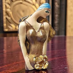 Vtg Art Deco Lady Brooch Pin Avant Garde Artisan Signed Painted Art Nouveau