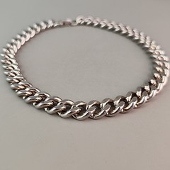 Vintage Coro Cuban Necklace Heavy Silver Tone Chunky SHORT 15″