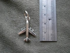 Four Engine Jet Airplane Plane Vintage Shiny Silvertone Charm Pendant 2.0g