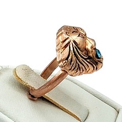 Vtg Hong Kong Copper Tone Lion Head Ring Adjustable Sz 7 Figuraln Zodiac Leo