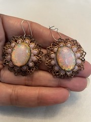 Vintage Faux Fire Opal Filigree Dangle Pierced