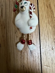 Vtg VERO Gold Tone Enamel POLAR BEAR Christmas Candy Cane Santa Pin Brooch
