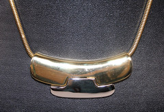 LANVIN Paris Vintage Art Deco Choker Necklace Polished Silver Gold Slide Pendant