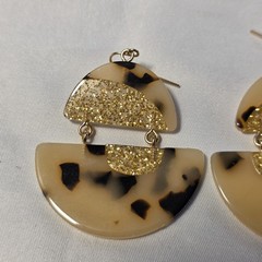Half Moon Acrylic Resin Wire Earrings Blonde Tortoise Shell Gold Glitter Accents