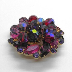 Vintage Juliana D&E Red Purple Fuschia AB Cha Cha Rhinestone Brooch and Earrings