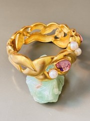 Vintage Signed MARVELLA Bracelet, Brooch Earring Set, Pink Lavender Faux Pearl