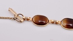Vintage Tortoise Glass Panel Bracelet with Safety Chain 7.5”