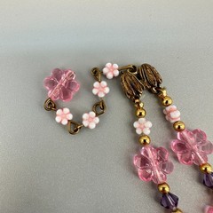 Vintage Flower Bead Necklace Pink Lucite Double Strand Gold Tone Findings Hippy