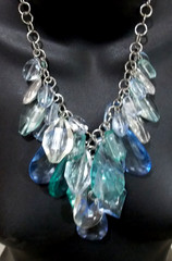 Vintage Clear & Teal Lucite Teardrop Statement Necklace By Graziano! Stunning!!!