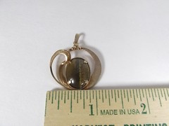 Gold Filled Filigree Tigers Eye Pendant Charm for Necklace 12/20 GF Signed JJJ