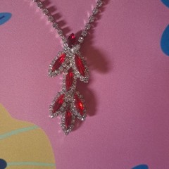 VTG MEDICI Two Sisters Silver Tone Rhinestone Necklace Red Simulated Gemstones