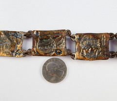 Vintage SIMBA Africa Handmade Panel Bracelet Bronze Tone 40’s Tribal Pots
