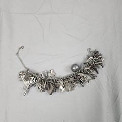 VTG Charm Bracelet 50+ Charms Sterling + Mixed Metals Movable Parts Estate Sale