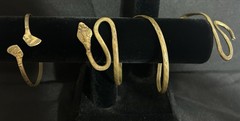 Vtg Egyptian Revival Brass Jewelry Lot Pharaoh Bypass Cuff & Snake Arm Coil Set