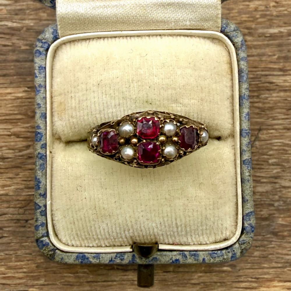 eBay Live Victorian Antique 15k Solid Yellow Gold Garnet Ring, Size 8.25