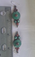 Tibetan Dangle Earrings Silver Tone Turquoise Coral Inlay Jewelry
