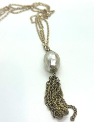 Vintage Faux Baroque Pearl Pendant Necklace Gold Tone Opera Length