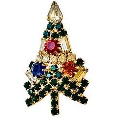 EISENBERG ICE Vintage Christmas Tree Brooch Small Multi-Color Rhinestones Signed