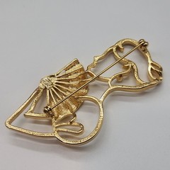 LADY REMINGTON Victorian Lady Fan Silhouette Rhinestone Brooch Pin