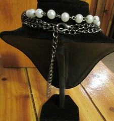 Vtg faux pearl multi metal chain Necklace statement chunky costume jewelry