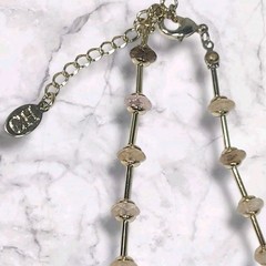 Carolina Herrera Gold Tone Pink Champagne & Amber Crystal Bead Station Necklace